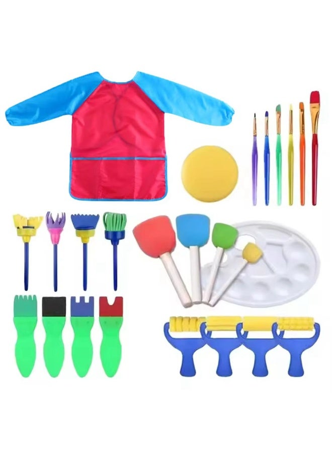 المنزل الذكي هوم سمارت مجموعة رسم وأشغال يدوية للأطفال الصغار، ٢٥ قطعة. تحتوي المجموعة على مريلة، وفرشاة مكنسة، وفرشاة إسفنجية ملونة، وفرشاة إسفنجية دوارة، وفرش بلاستيكية، وإسفنجة مستديرة، وفرش سمكة صغيرة، ولوحة ألوان بلاستيكية. هدايا إيدل للأطفال. - Image 1