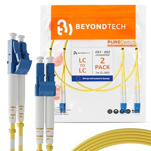 BEYONDTECH 1m (3.28ft) LC to LC Fiber Patch Cable – (2 Pack) UPC Single-Mode Duplex Fiber Optic Cable – 9/125µm core, Compatible with OS1 & OS2 – LSZH PUREOptics Series - Image 1