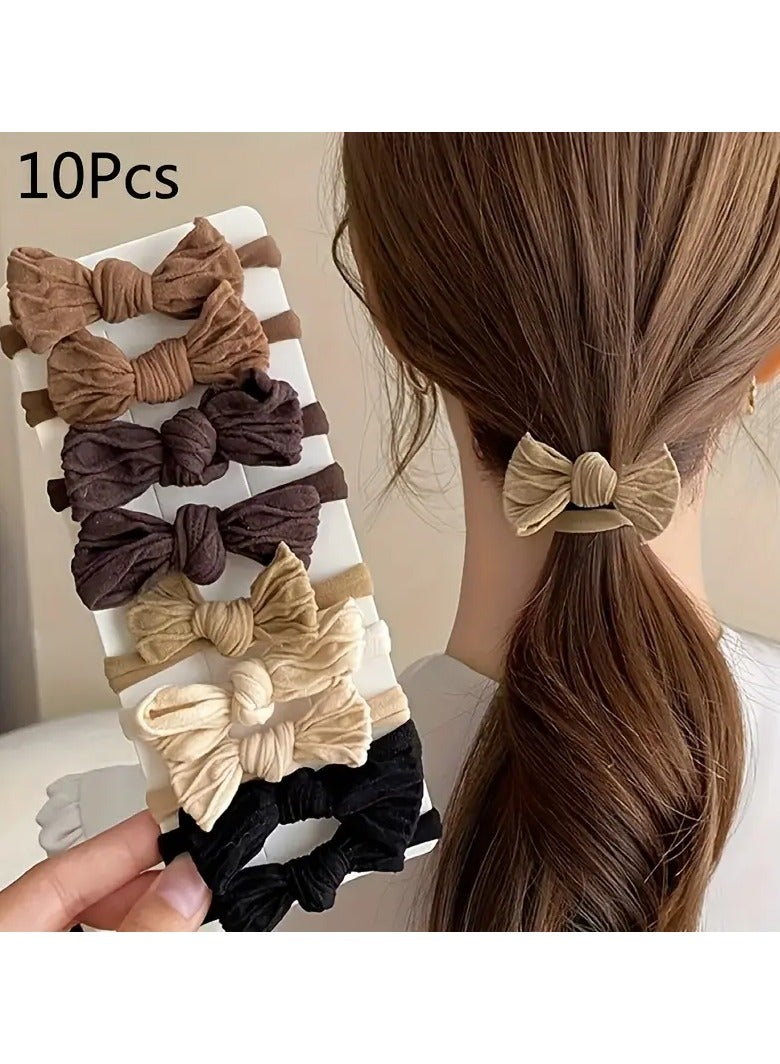 Ucanbe 10Pcs Polyester Bow Hair Scrunchies Set, Casual Elastic Hair Bands for Women, Minimalist Sweet Style Bowknot Ponytail Holders, Durable Fabric Hair Accessories for Teens and Adults  - Image 1