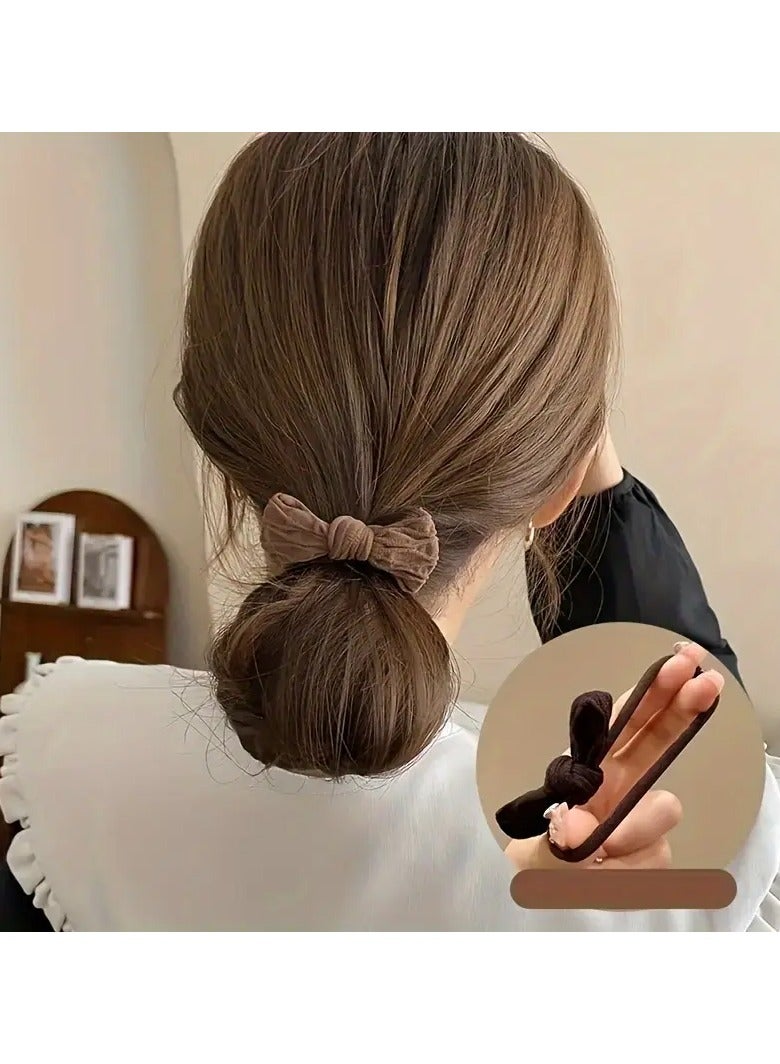 Ucanbe 10Pcs Polyester Bow Hair Scrunchies Set, Casual Elastic Hair Bands for Women, Minimalist Sweet Style Bowknot Ponytail Holders, Durable Fabric Hair Accessories for Teens and Adults  - Image 3