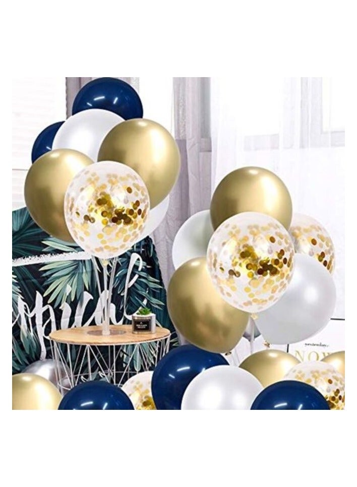 Promass Navy Blue And Gold Confetti Balloons, 50 Pcs 2 Inch Pearl White And Gold Metallic Chrome Birthday Balloons For Celebration Graduation Party Balloons - Image 2