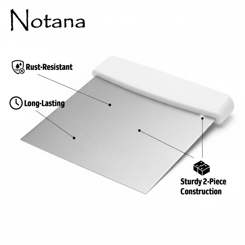 Notana Stainless Steel Dough Cutter and Bench Scraper with White Plastic Handle - Pastry Scraper and Dough Divider for Bread, Pizza, Pastry, Baking Prep, and for Kitchen Use (5 7/8" x 4 1/4") - Image 3