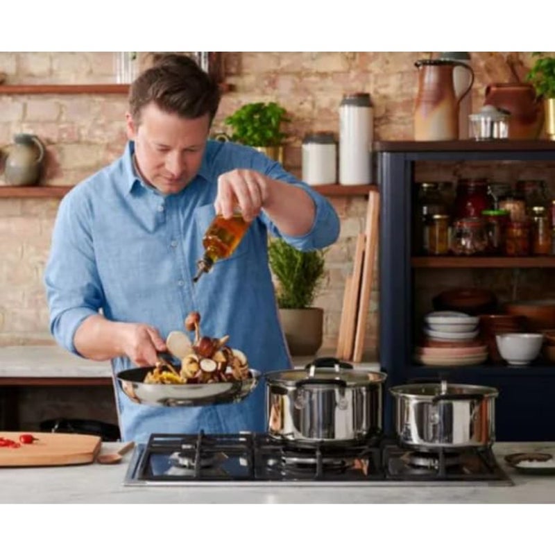 Tefal Jamie Oliver 6 Piece Set containing 3- Piece Set with lids: 16cm Saucepan and 20and24cm stewpots, Thermo Fusion, Oven Compatible, Silicon Handle and Glass lid - Image 4