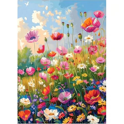 ckdiluy Flower Diamond Art Kits for Adults, 5D Colorful Wildflowers Diamond Painting Kit for Beginners, Flowers DIY Round Full Drill Painting with Gem Art Craft Kits for Home Wall Decor 12x 16 Inch - Image 1