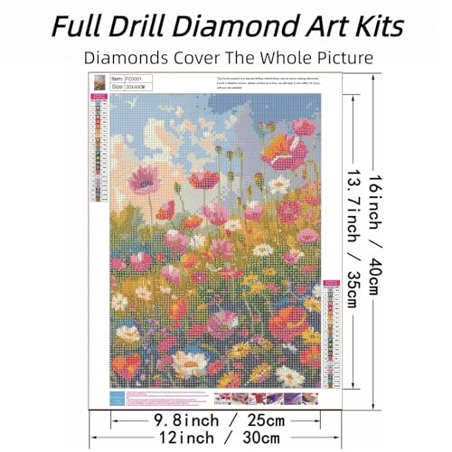ckdiluy Flower Diamond Art Kits for Adults, 5D Colorful Wildflowers Diamond Painting Kit for Beginners, Flowers DIY Round Full Drill Painting with Gem Art Craft Kits for Home Wall Decor 12x 16 Inch - Image 2