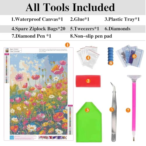 ckdiluy Flower Diamond Art Kits for Adults, 5D Colorful Wildflowers Diamond Painting Kit for Beginners, Flowers DIY Round Full Drill Painting with Gem Art Craft Kits for Home Wall Decor 12x 16 Inch - Image 5