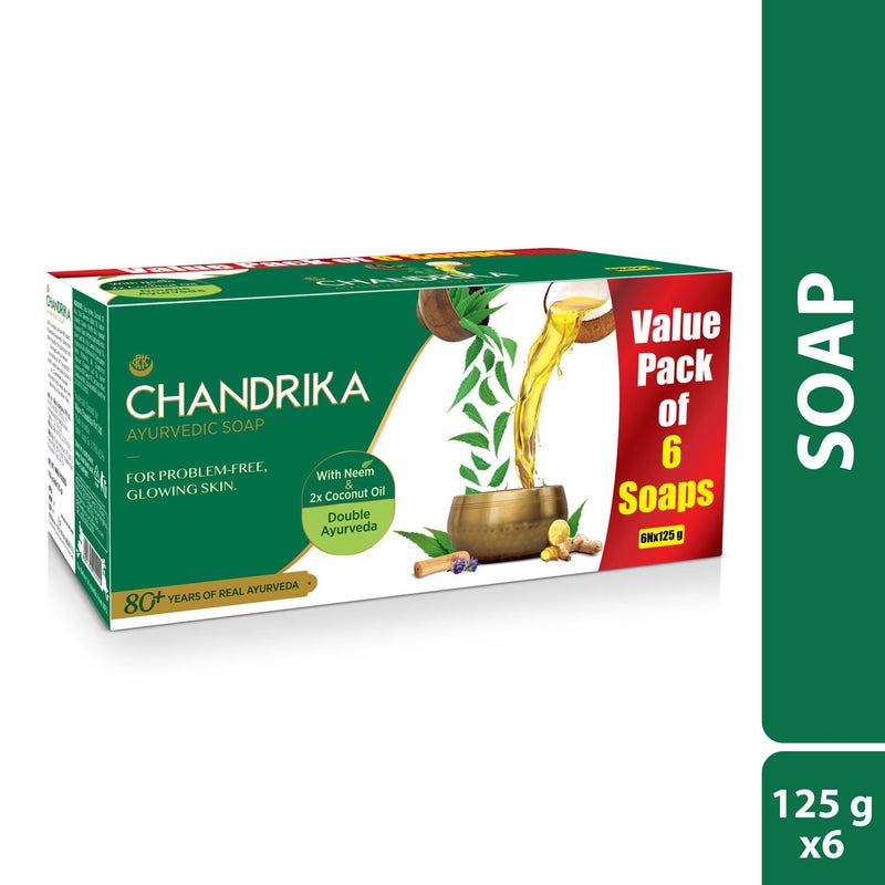 Chandrika Ayurvedic Soap Classic Handmade Soap for Naturally Radiant Skin For All Skin Types 125g Pack of 6 - Image 2