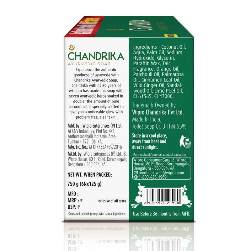 Chandrika Ayurvedic Soap Classic Handmade Soap for Naturally Radiant Skin For All Skin Types 125g Pack of 6 - Image 3