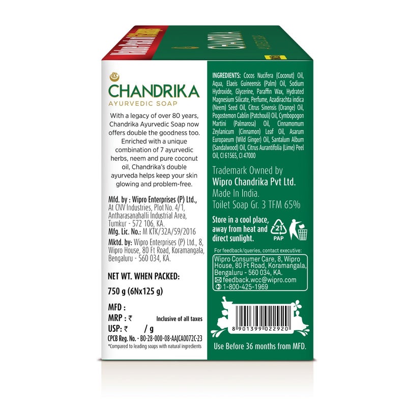 Chandrika Ayurvedic Soap Classic Handmade Soap for Naturally Radiant Skin For All Skin Types 125g Pack of 6 - Image 4