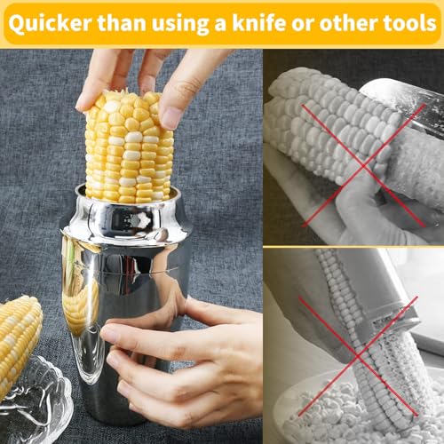 Newness Corn Stripper Peeler & Cutter with Cup, 304 Stainless Steel Cob Thresher, Off-Cob Kernel Remover & Slicer with Serrated Blade for Home & Kitchen - Image 5