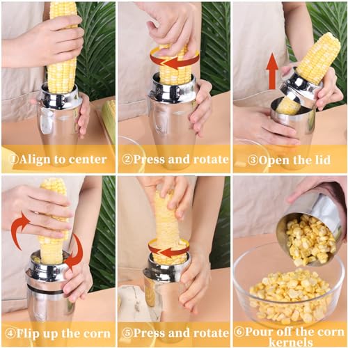 Newness Corn Stripper Peeler & Cutter with Cup, 304 Stainless Steel Cob Thresher, Off-Cob Kernel Remover & Slicer with Serrated Blade for Home & Kitchen - Image 3