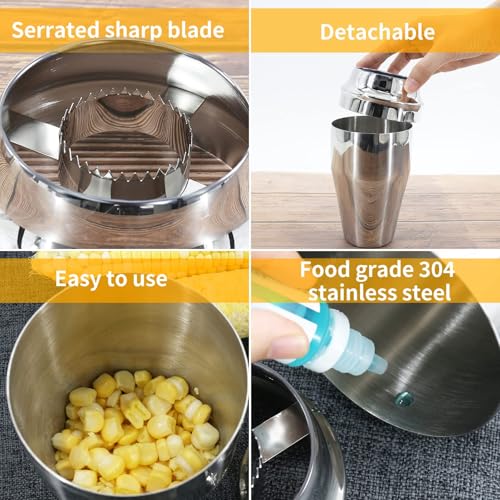 Newness Corn Stripper Peeler & Cutter with Cup, 304 Stainless Steel Cob Thresher, Off-Cob Kernel Remover & Slicer with Serrated Blade for Home & Kitchen - Image 4