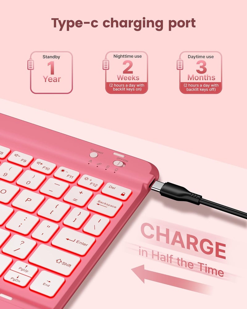 typecase غلاف لوحة مفاتيح تيبكيس فوليو لآيباد الجيل العاشر 10.9 بوصة (2022) وآيباد الجيل الحادي عشر (A16، 2025)، لوحة مفاتيح مغناطيسية لاسلكية قابلة للفصل، إضاءة خلفية بسبعة ألوان، رفيع وخفيف، حامل قلم – وردي - Image 5
