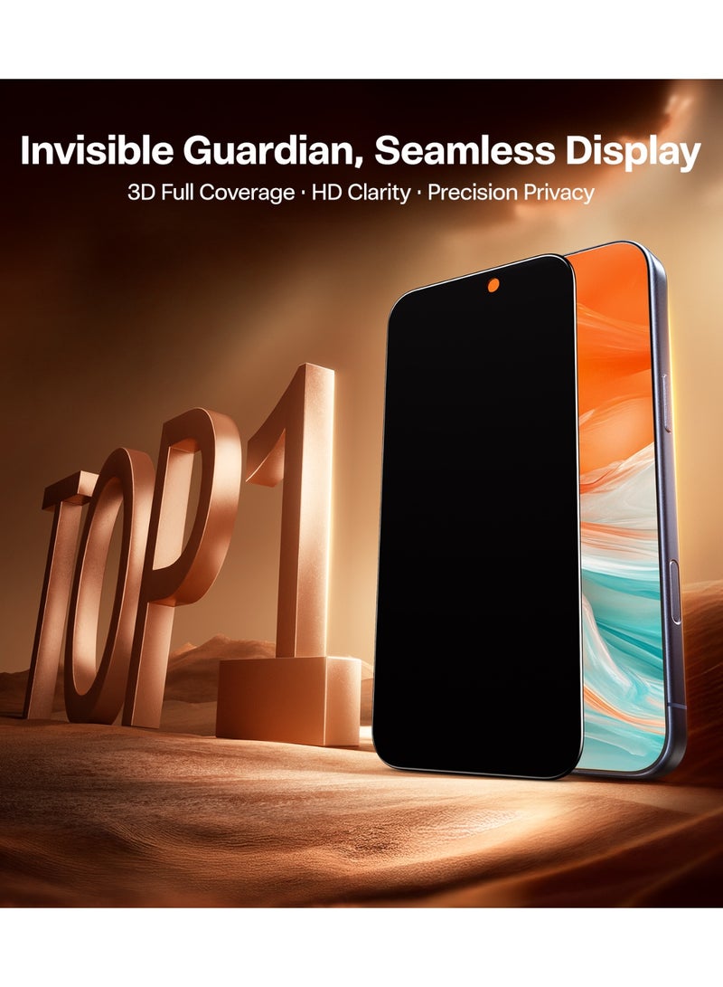 iPhone 17 Pro Privacy Screen Protector, Uncrackable 9H+ Hardness, 12FT Military Grade Anti-Shatter, 25° Anti-Spy, Full Coverage Tempered Glass – Black - Image 2