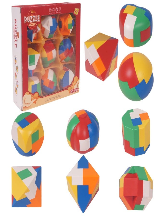 WISHKEY 9-Piece Kids Puzzle Set, Geometrical Shapes Puzzle Blocks for Kid, Learning Toy for School Kid, Educational Gift for Kid's- Enhance Focus and Memory, 8+ Years (Set of 9, Multicolor) - Image 1