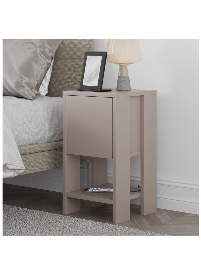Mourah Home Ema Modern Nightstand Bedside Table with Storage Cabinet | Multi-Functional sofa Side Table for Bedroom, Living Room | 30x55x30cm| Light Mocha - Image 1