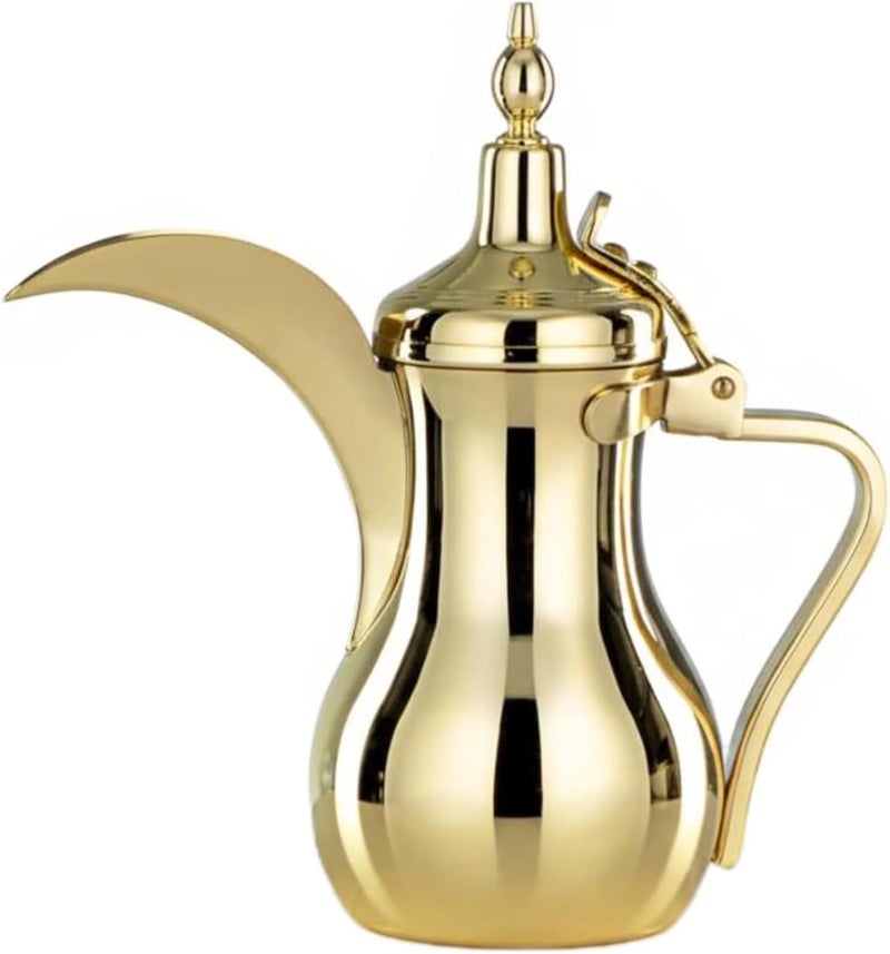 ANTOLE Arabic Coffee Pot Dallah,Traditional Qahwa Coffee Server,Stainless Steel Gold Finish,Available in various capacity,Ideal for Arabic Coffee,Gifting,Majlis Serving(Gold, 1L) - Image 1