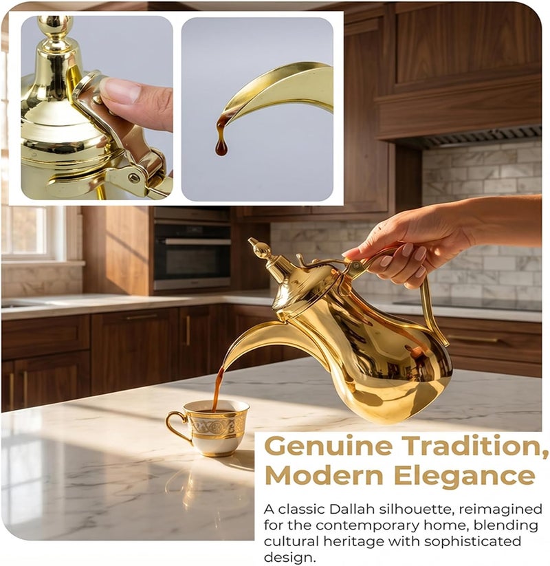 ANTOLE Arabic Coffee Pot Dallah,Traditional Qahwa Coffee Server,Stainless Steel Gold Finish,Available in various capacity,Ideal for Arabic Coffee,Gifting,Majlis Serving(Gold, 1L) - Image 5