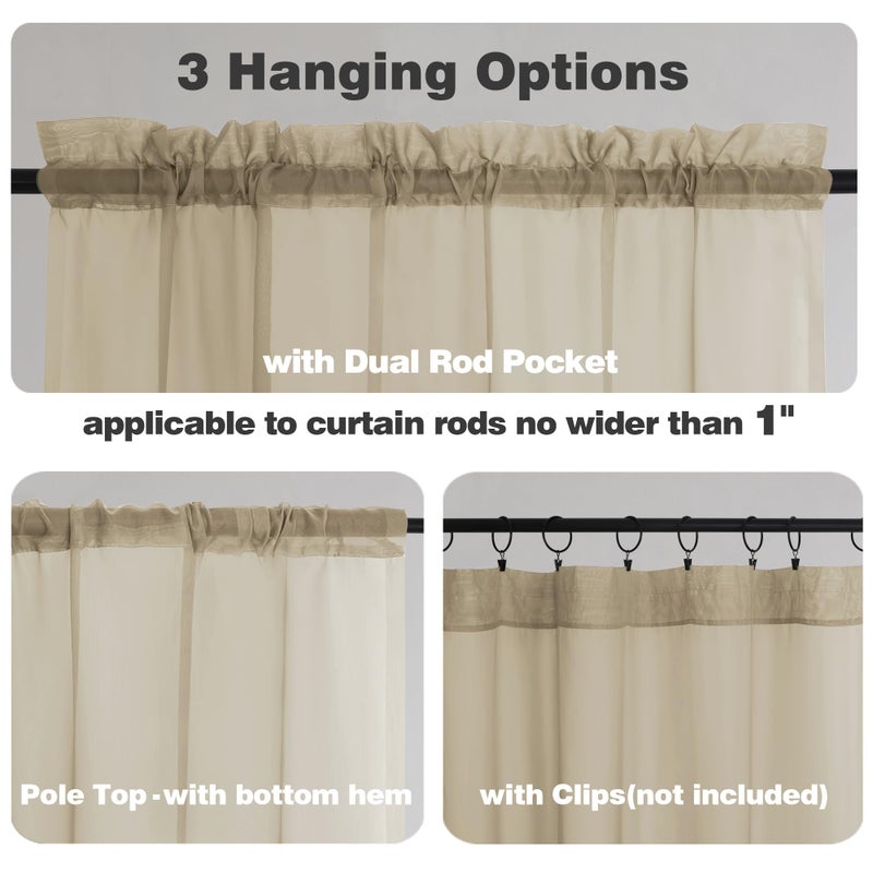 Chyhomenyc Sheer Taupe Valances for Windows 2 Pack  Small Window Curtains for Living Room Bathroom Laundry Basement  Modern Rod Pocket Voile Curtains  42Wx14L inches - Image 5