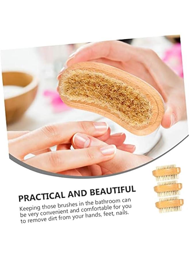 Generic 3pcs Nail Brush Two Sided Boar Bristle Brush Nail Cleaning Brush Handwashing Brush Toe Cleaning Brush Face Scrubbers Nail Clean up Brush Fingernail Scrubber White Bristle  - Image 2