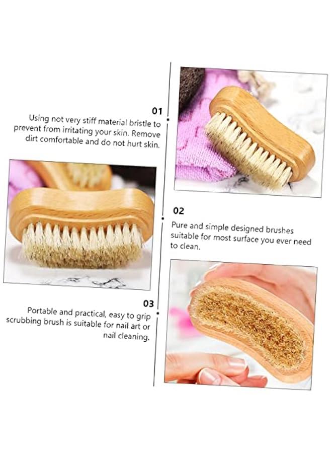 Generic 3pcs Nail Brush Two Sided Boar Bristle Brush Nail Cleaning Brush Handwashing Brush Toe Cleaning Brush Face Scrubbers Nail Clean up Brush Fingernail Scrubber White Bristle  - Image 3