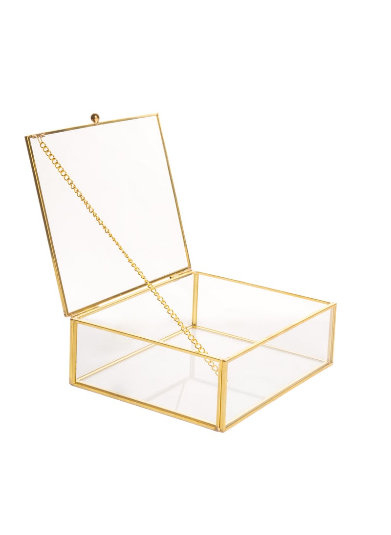 Gulf Flowers Gulf Flowers Glass Florarium – Gold Geometric Terrarium (16cm x 13cm x H5.5cm) for Succulents, Air Plants & Modern Home Decor 