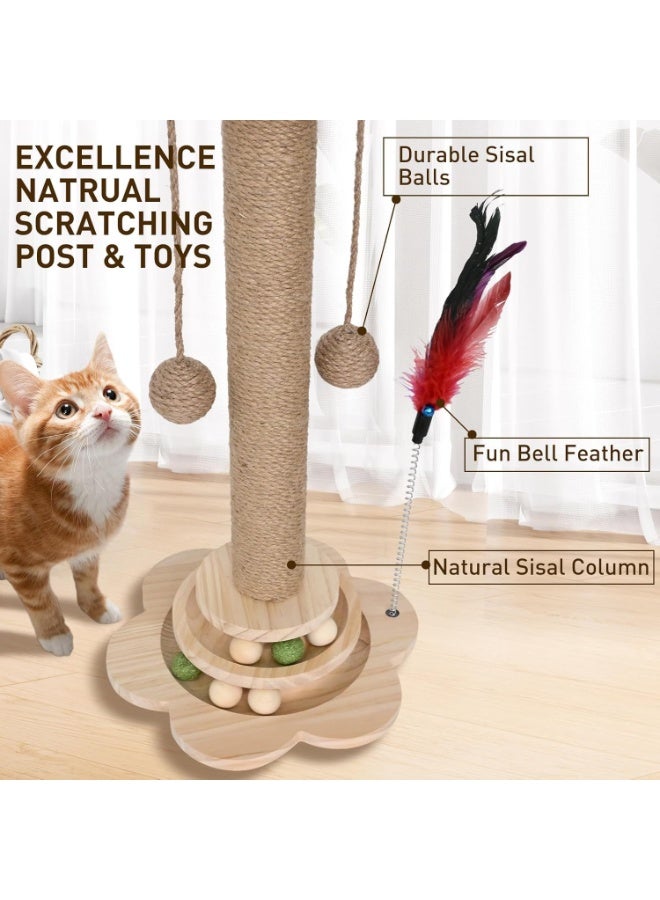 FALAHOM 4 في 1 عمود احتكاك للقطط من الخشب مع كرات عالقة من الصنوبر وكرة ريشية لألعاب القطط الصغيرة والبالغة في الداخل - Image 2