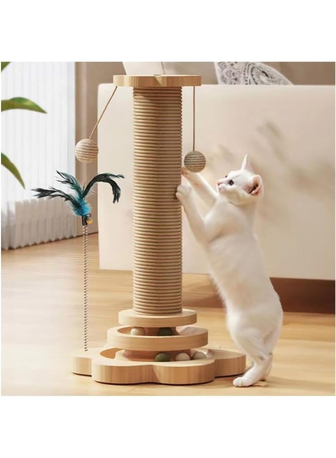 FALAHOM 4 في 1 عمود احتكاك للقطط من الخشب مع كرات عالقة من الصنوبر وكرة ريشية لألعاب القطط الصغيرة والبالغة في الداخل - Image 4