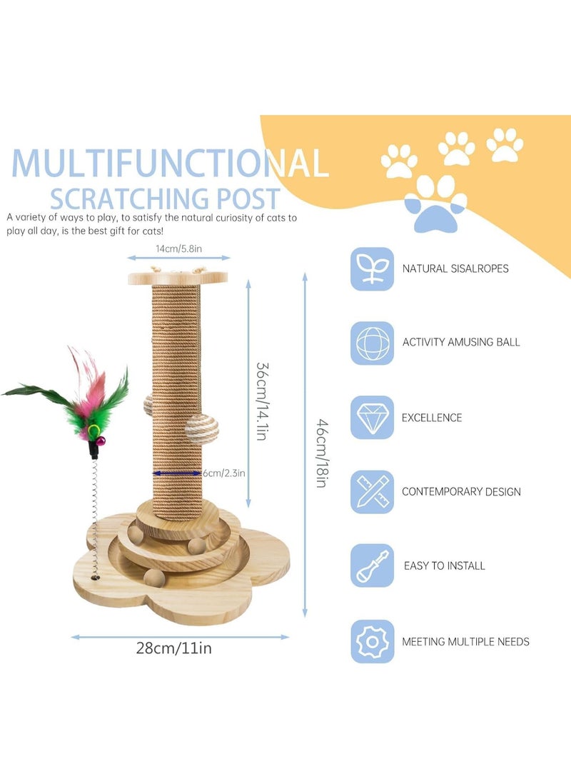FALAHOM 4 في 1 عمود احتكاك للقطط من الخشب مع كرات عالقة من الصنوبر وكرة ريشية لألعاب القطط الصغيرة والبالغة في الداخل - Image 3