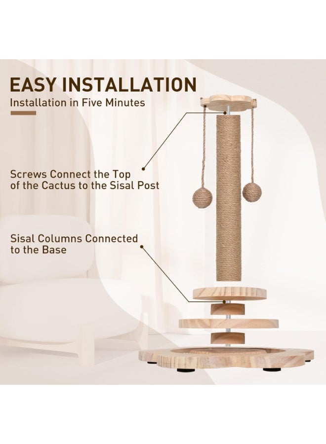 FALAHOM 4 في 1 عمود احتكاك للقطط من الخشب مع كرات عالقة من الصنوبر وكرة ريشية لألعاب القطط الصغيرة والبالغة في الداخل - Image 5