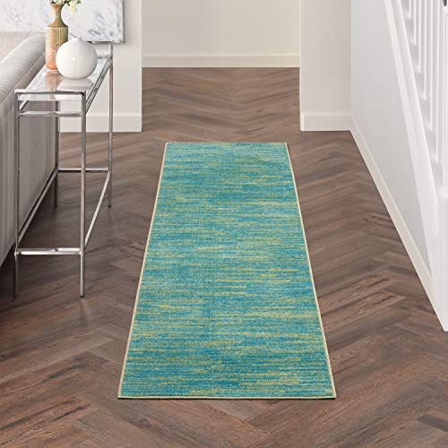 Nourison Nourison Essentials 2 x 6 Blue Green Outdoor IndoorOutdoor Rug 