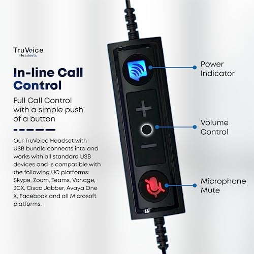 TruVoice Computer Dual Headset Bundle for Office Training | Monitoring | Supervising : Includes 2 x HD550 Headset with NC Microphone, Training Y Splitter + USB Cable Compatible with PC and Softphones - Image 5