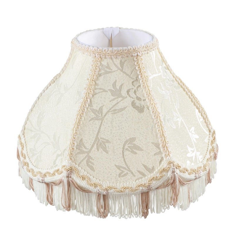 Aspen Creative 55005 Handsewn Scallop Dome Transitional UNO Fringe Lamp Shade in Cornsilk White Jacquard Fabric, 4" Top x 10" Bottom x 7" Height, Slip UNO 33mm - Image 1