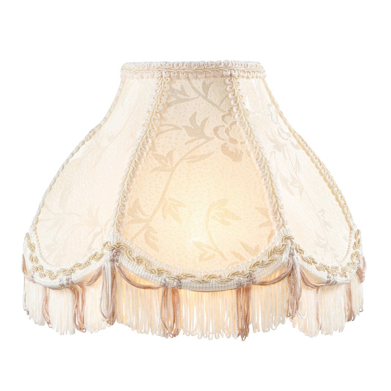 Aspen Creative 55005 Handsewn Scallop Dome Transitional UNO Fringe Lamp Shade in Cornsilk White Jacquard Fabric, 4" Top x 10" Bottom x 7" Height, Slip UNO 33mm - Image 2