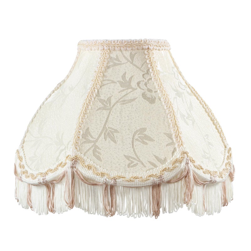 Aspen Creative 55005 Handsewn Scallop Dome Transitional UNO Fringe Lamp Shade in Cornsilk White Jacquard Fabric, 4" Top x 10" Bottom x 7" Height, Slip UNO 33mm - Image 3