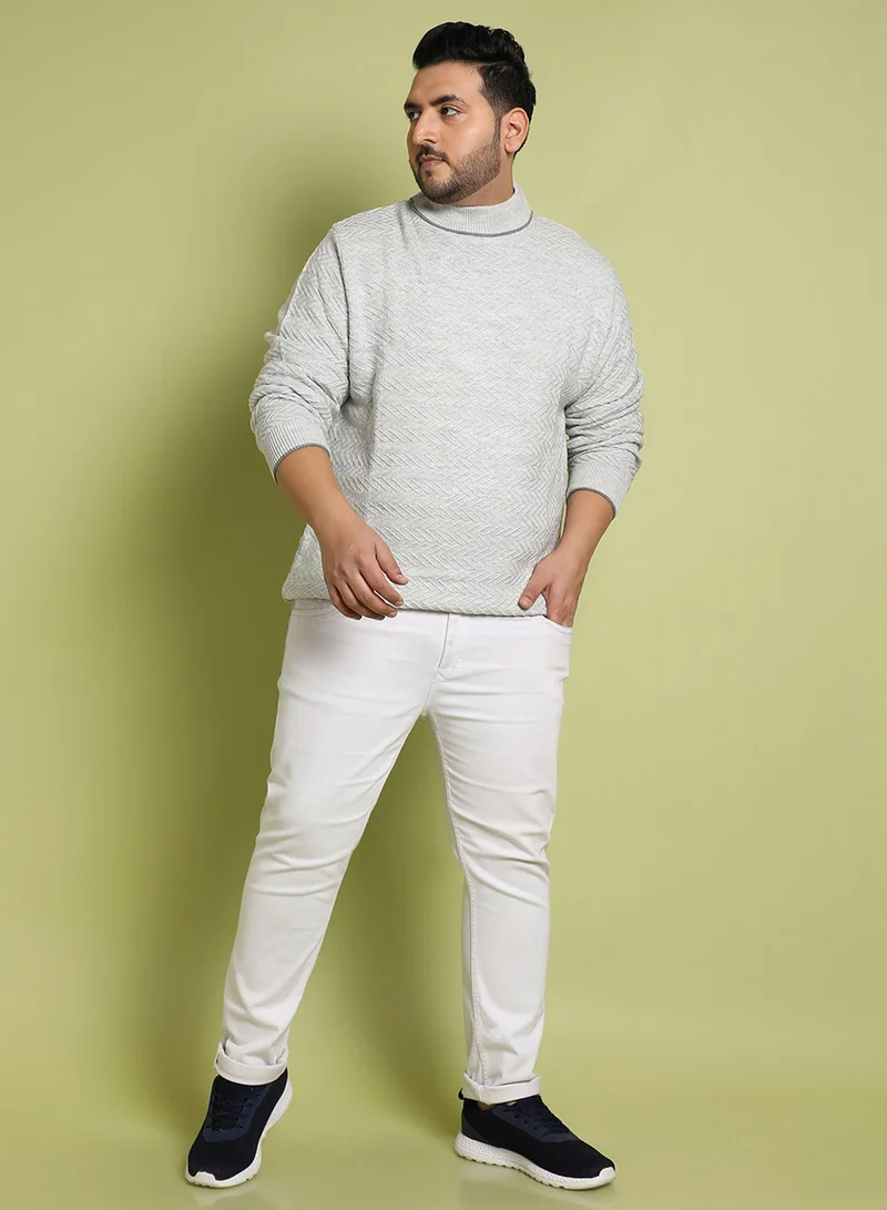 Instafab Plus Instafab Plus Men's Beige Herringbone Knitted Pullover Sweater For Casual Wear | Turtle Neck | Long Sleeve | Pull On Closure | Woll sweater Crafted With Comfort Fit For Everyday Wear