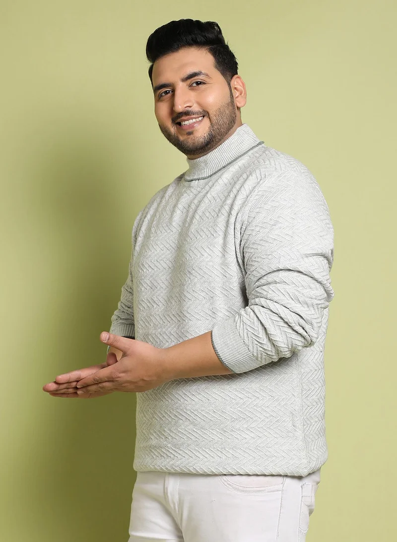 Instafab Plus Instafab Plus Men's Beige Herringbone Knitted Pullover Sweater For Casual Wear | Turtle Neck | Long Sleeve | Pull On Closure | Woll sweater Crafted With Comfort Fit For Everyday Wear