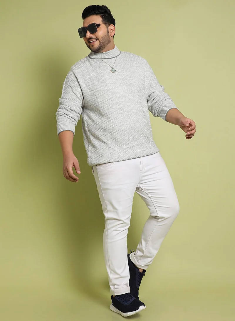 Instafab Plus Instafab Plus Men's Beige Herringbone Knitted Pullover Sweater For Casual Wear | Turtle Neck | Long Sleeve | Pull On Closure | Woll sweater Crafted With Comfort Fit For Everyday Wear