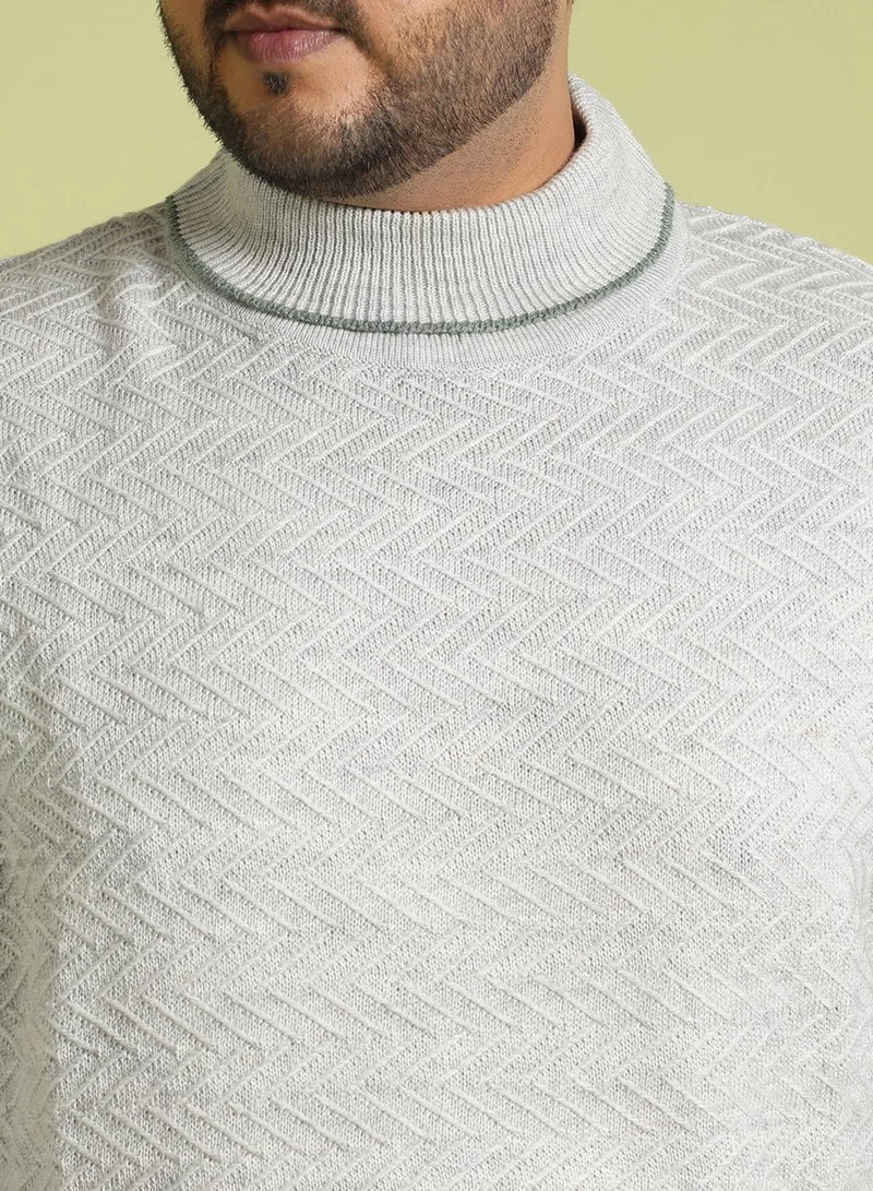 Instafab Plus Instafab Plus Men's Beige Herringbone Knitted Pullover Sweater For Casual Wear | Turtle Neck | Long Sleeve | Pull On Closure | Woll sweater Crafted With Comfort Fit For Everyday Wear