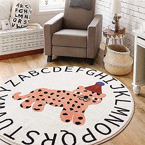 Poowe Round Kids Playroom Rug - Soft Alphabet Nursery Rugs for Bedroom - Playtime Collection, Learning & Game Carpet for Classroom, Best Shower Gift for Infant Toddlers (Round 47.2", Flower-Happy) - Image 1