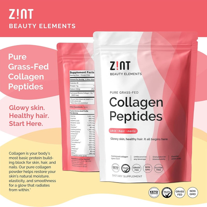 Zint Collagen Peptides Powder 32 oz  GrassFed Hydrolyzed Type I  III  Supports Skin Hair Joints  Gut Health  Rich in Key Amino Acids  PaleoFriendly Keto NonGMO Unflavored - Image 3