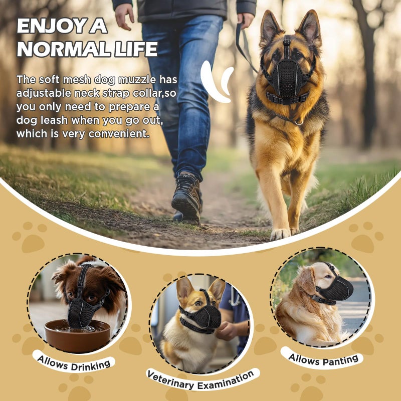 BONTHEE Dog Muzzle,Soft Nylon Muzzles Anti Biting Barking Chewing,Breathable Reflective Adjustable Loop Pets for Small Medium Large Sized Dogs,Allows Panting and Drinking(Black XL) - Image 4