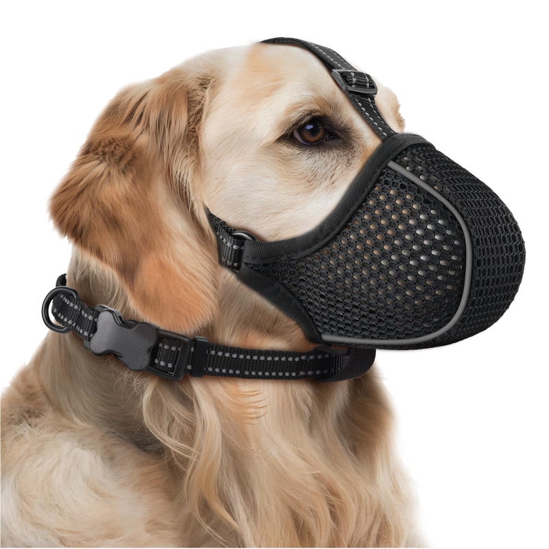 BONTHEE Dog Muzzle,Soft Nylon Muzzles Anti Biting Barking Chewing,Breathable Reflective Adjustable Loop Pets for Small Medium Large Sized Dogs,Allows Panting and Drinking(Black XL) - Image 1