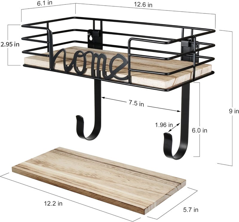 TJMOREE Ironing Board Hanger Wall Mount - Laundry Room Decor Iron and Ironing Board Holder with Large Storage Wooden Base Basket and Removable Hooks (Black) - Image 5