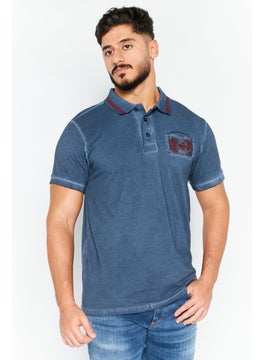 Men Regular Fit Short Sleeves Brand Logo Polo Shirt, Navy