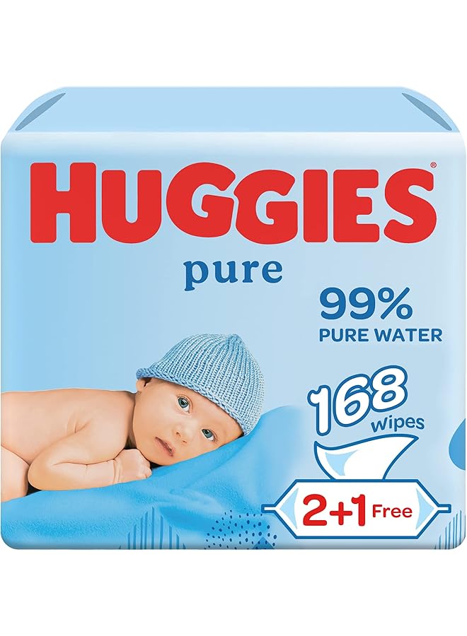 هجيز مناديل أطفال نقية، مناديل نقية بنسبة 99%، عبوة من 3 قطع × 56 منديل (168 منديل) - Image 1