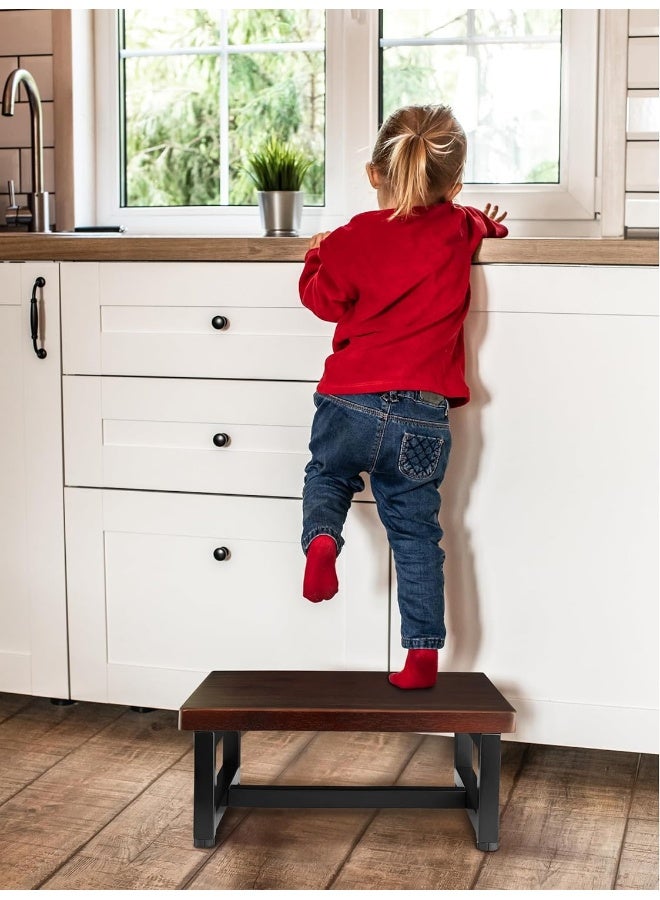 FANATU FANATU Wooden Step Stool - Heavy Duty One Step Stool - Holds up to 500Lb with Steel Frame for Kitchen/Bathroom/Bedside - Image 5