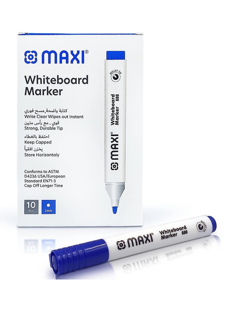 Maxi 10-Piece Dy Erase White Board Markers Round Tip Blue Ink  - Image 1