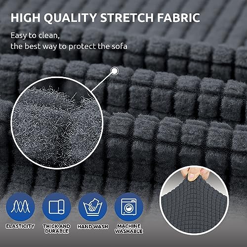 KEKUOU Stretch Sofa Cover Slipcover ，Couch Covers for 3 Cushion Couch Sofa pet Friendly (78"-94") Furniture Protector Sofa with Elastic Bottom for Kids,Dog, Jacquard Small Checked(Large,Charcoal) - Image 5