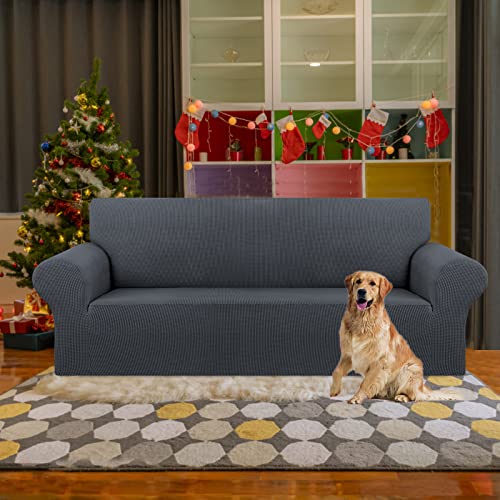 KEKUOU Stretch Sofa Cover Slipcover ，Couch Covers for 3 Cushion Couch Sofa pet Friendly (78"-94") Furniture Protector Sofa with Elastic Bottom for Kids,Dog, Jacquard Small Checked(Large,Charcoal) - Image 2